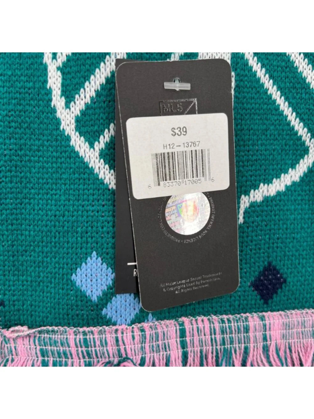 Portland Timbers PDX Airport Carpet Reversible Scarf Fringed Teal White NWT